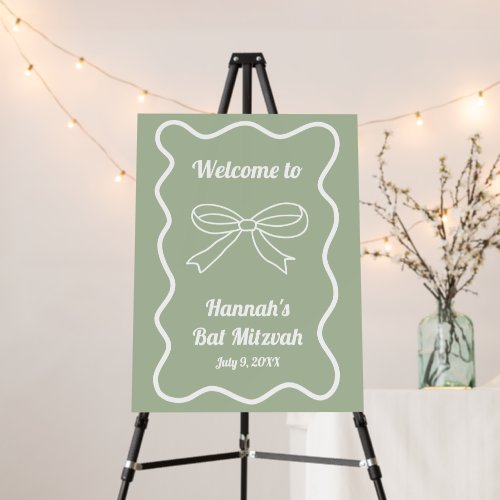 Sage Green Bow Coquette Bat Mitzvah Welcome Sign