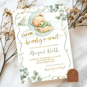 Sage Green Bow Coquette Bearly wait baby shower Invitation