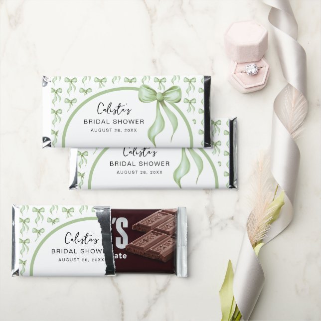 Sage Green Bow Coquette Bridal Shower  Hershey Bar Favors (Front)