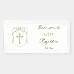 Sage Green Bow Crest Baptism Banner