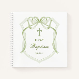 Sage Green Bow Crest Baptism Guest Book