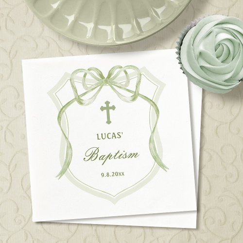 Sage Green Bow Crest Baptism