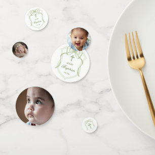 Sage Green Bow Crest Baptism Table Confetti