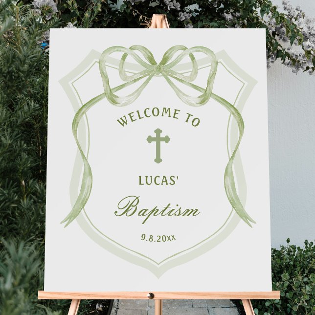 Sage Green Bow Crest Baptism Welcome Foam Board (Creator Uploaded)