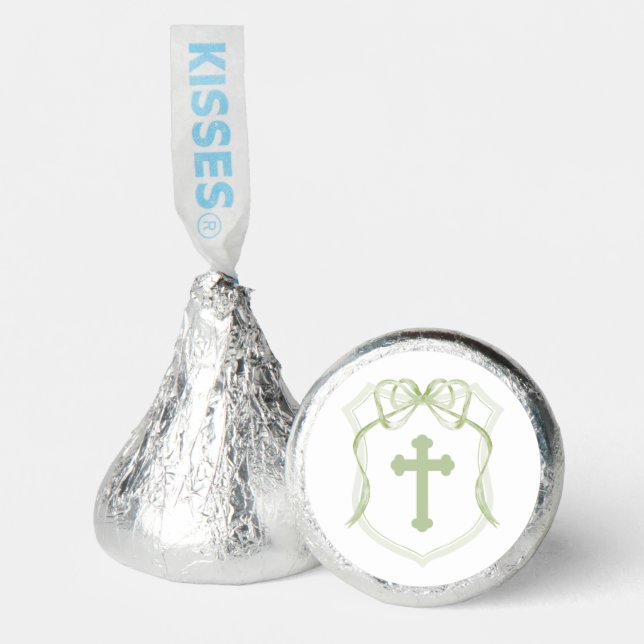 Sage Green Bow Crest Holy Cross Hershey®'s Kisses® (Front)