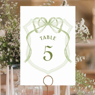 Sage Green Bow Crest Table Number