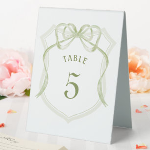 Sage Green Bow Crest Table Number Sign
