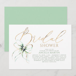 Sage Green Bow Elegant Romantic Bridal Shower Invitation