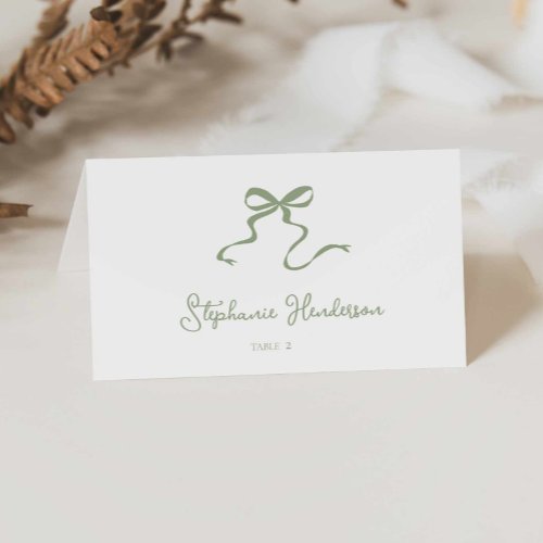 Sage Green Bow Folded Place Card