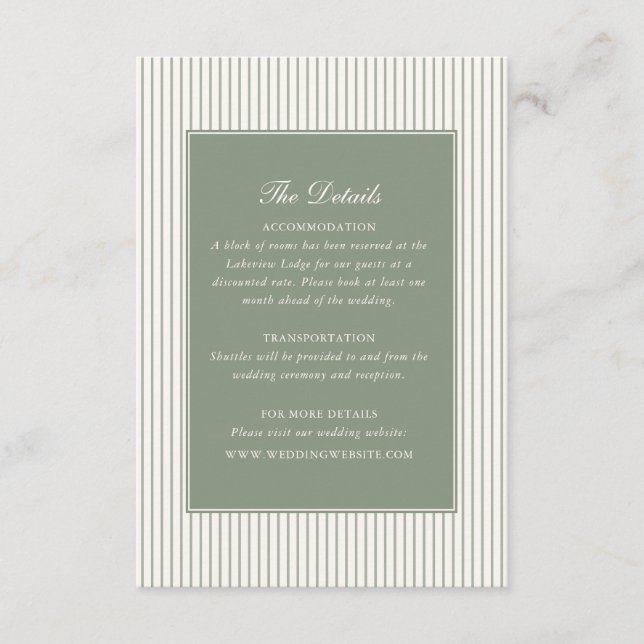 Sage Green Bow Frame Wedding Details Enclosure Card (Front)