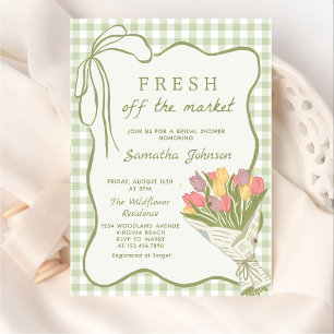 Sage Green Bow Fresh Off the Market Bridal Shower Invitation