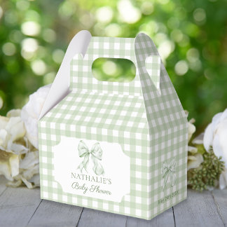 Sage Green Bow Gingham Baby Shower  Favor Boxes