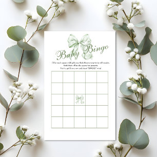 Sage Green Bow Girl Baby Shower Gift Bingo 