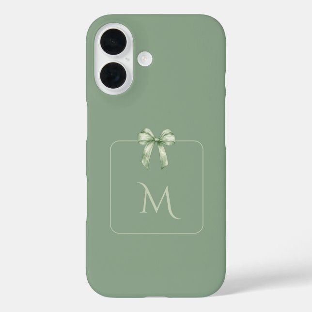 Sage Green Bow Initial Aesthetic Case-Mate iPhone Case (Back)