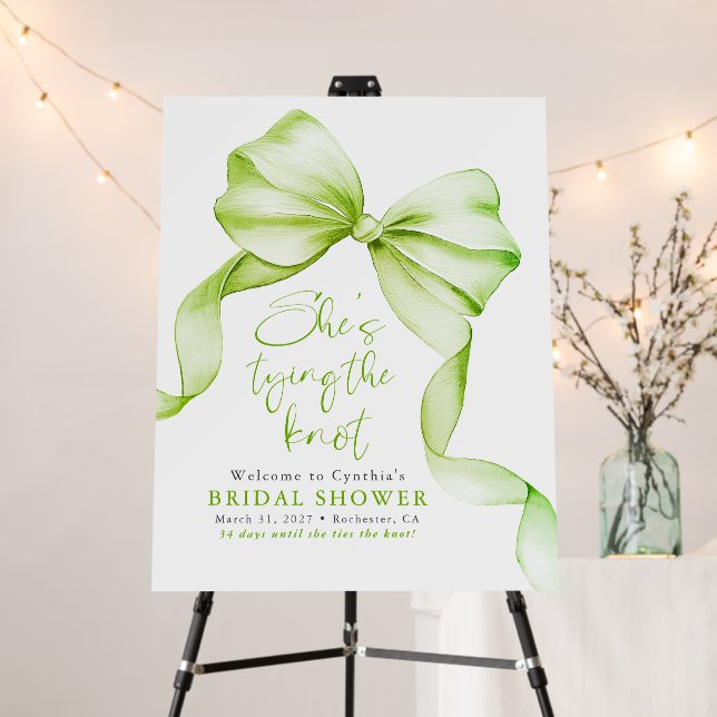 Sage Green Bow Knot Bridal Shower Welcome Sign (In Situ (Stand))