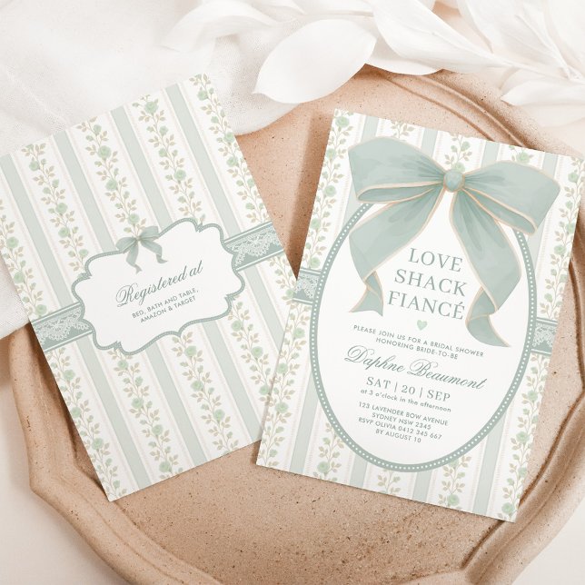 Sage Green Bow Love Shack Fiancé Bridal Shower Invitation (Creator Uploaded)