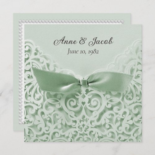 Sage Green Bow On Lace Wedding Vow Renewal Invitation