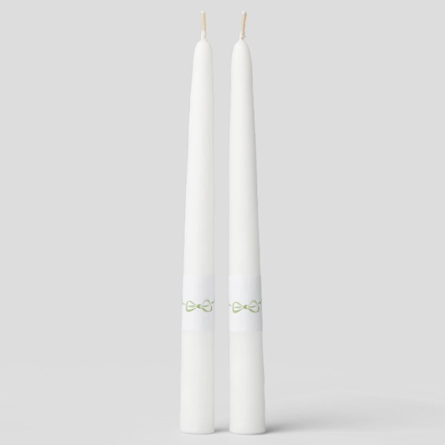 Sage Green Bow Pair of Taper Candles (Front)