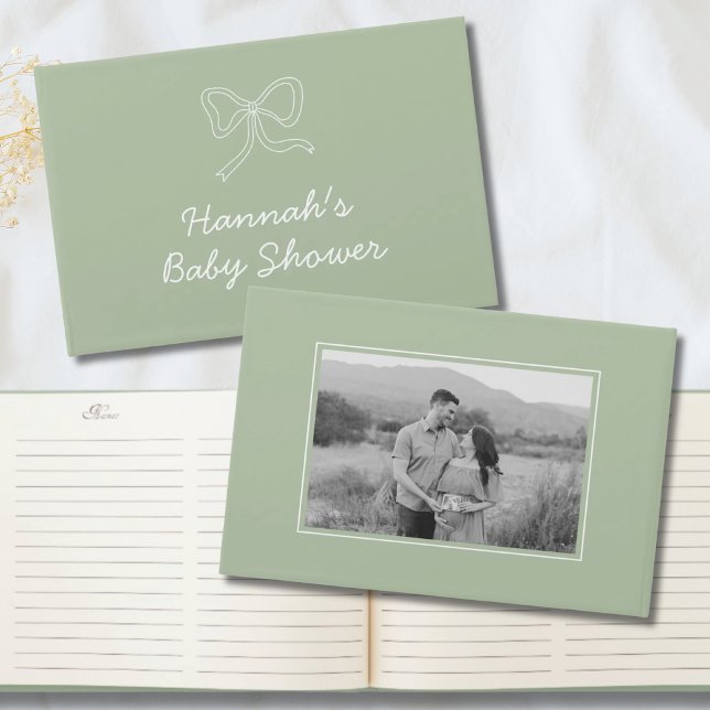 Sage Green Bow Personalized Baby Shower Guest Book (Sage Green Bow Personalized Baby Shower Guest Book)