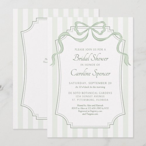 Sage Green Bow QR Code Bridal Shower Invitation