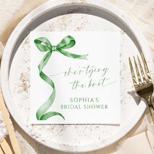 Sage Green Bow She's Tying The Knot Bridal Shower Napkins