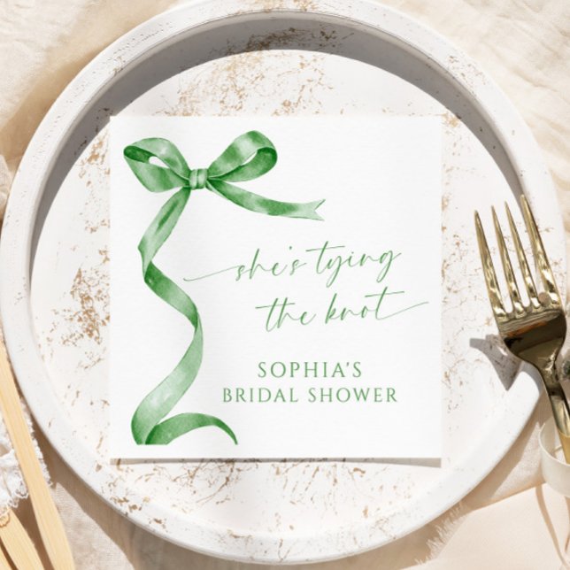 Sage Green Bow She's Tying The Knot Bridal Shower Napkins (Creator Uploaded)