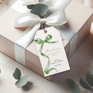Sage Green Bow Shower Favor Gift Tag