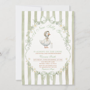 Sage Green Bow Silly Goose Baby SHOWER Invitation