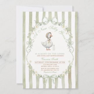 Sage Green Bow Silly Goose Baby SHOWER Invitation