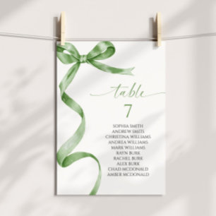 Sage Green Bow Table Number Seating Chart