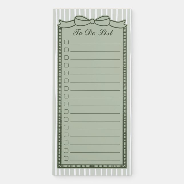 Sage Green Bow To Do List Checklist Notepad (Front)