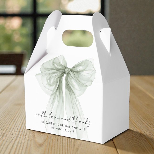 Sage Green Bow Watercolor Bridal Shower Thank You Favor Boxes (Sage Green Bow Watercolor Bridal Shower Thank You Favor Boxes)
