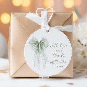 Sage Green Bow Watercolor Bridal Shower Thank You Favor Tags
