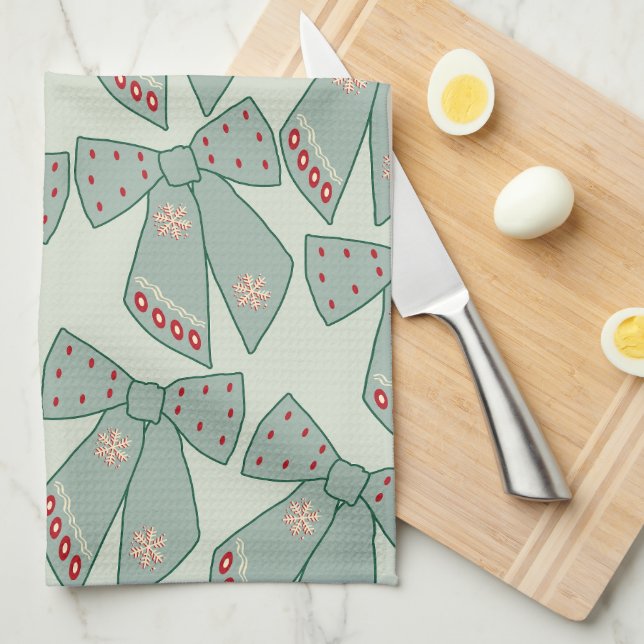 Sage Green Bows Kitchen Towel (Quarter Fold)