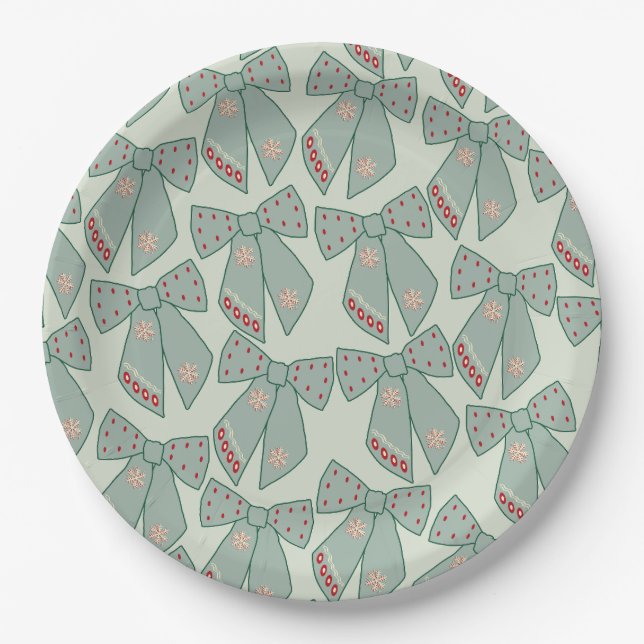Sage Green Bows Paper Plates (Front)