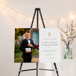 Sage Green Boy Photo First Communion Welcome Foam Board