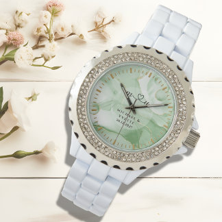 Sage Green Bridal Crystal | Personalized Wedding Watch