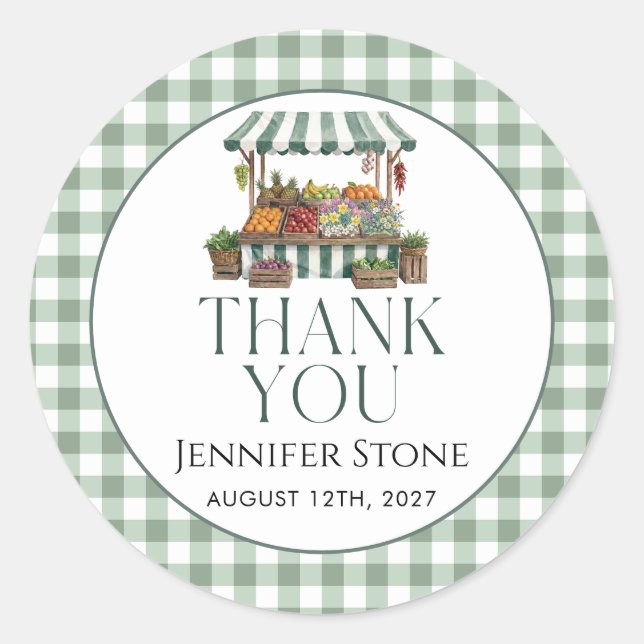 Sage Green Bridal Shower Fresh Off The Market  Classic Round Sticker (Front)