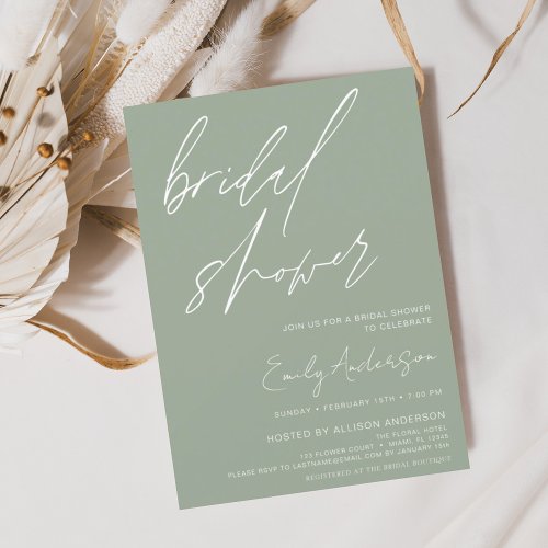 Sage Green Bridal Shower Handwritten Invitation