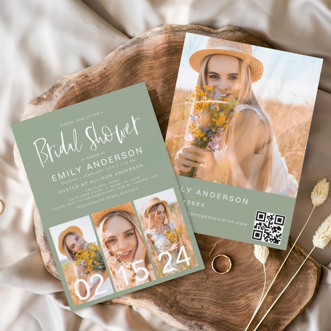Sage Green Bridal Shower Minimalist QR code Photo (Creator Uploaded)