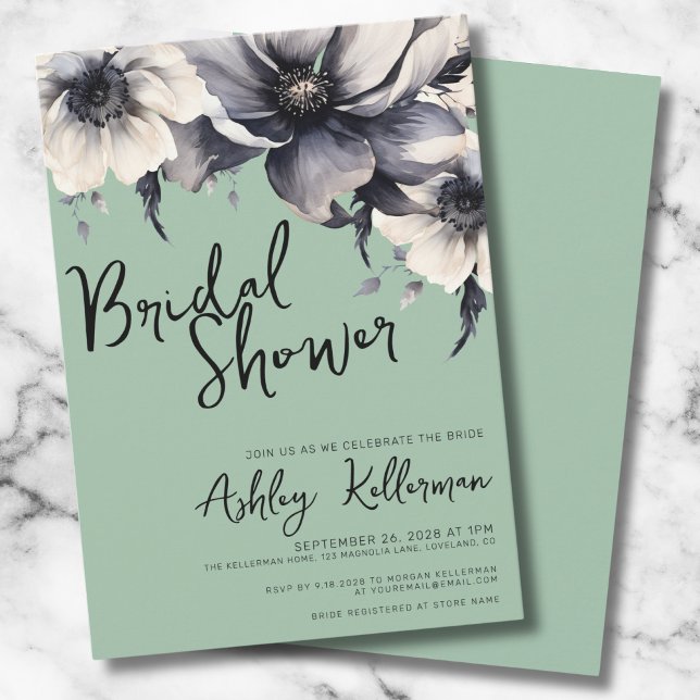 Sage Green Bridal Shower Party Invitation (Chic Elegant Floral Sage Green Bridal Shower Party Invitation)