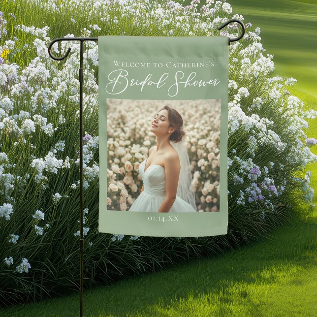 Sage Green Bridal Shower Personalized Photo Garden Flag (Creator Uploaded)