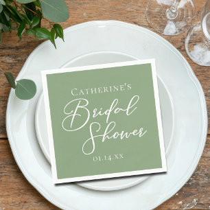 Sage Green Bridal Shower Personalized White Script Napkins