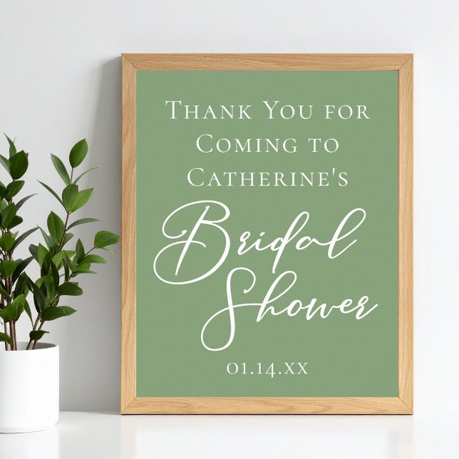 Sage Green Bridal Shower Personalized White Script Poster (Creator Uploaded)