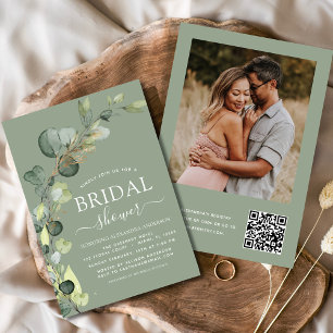 Sage Green Bridal Shower QR Code Photo Eucalyptus Invitation