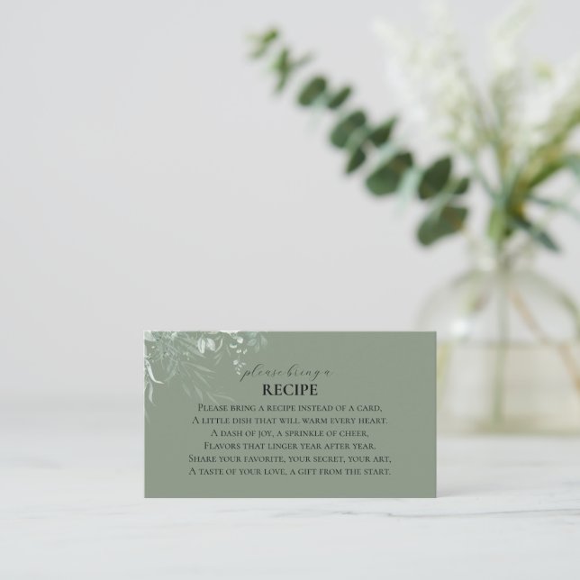 Sage Green Bridal Shower Recipe Enclosure card (Standing Front)
