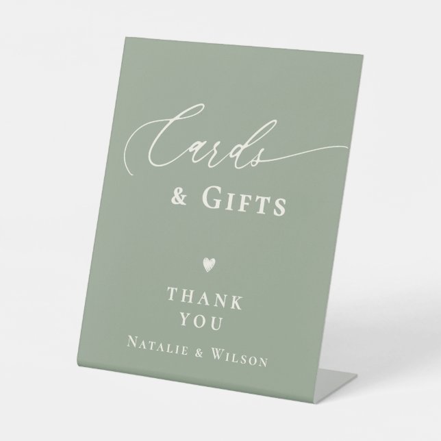 Sage Green Bridal Shower Script Cards and Gifts Pedestal Sign (Front)