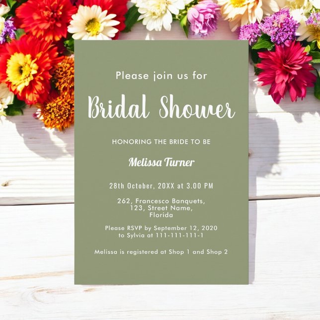 Sage Green Bridal Shower Simple Invitation (Creator Uploaded)