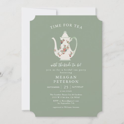 Sage Green Bridal Shower Tea Party  Invitation