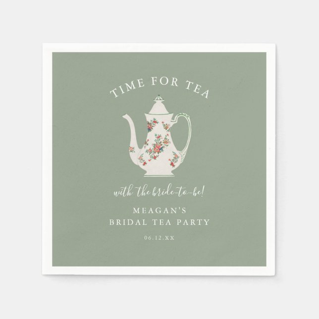 Sage Green Bridal Shower Tea Party Napkins (Front)